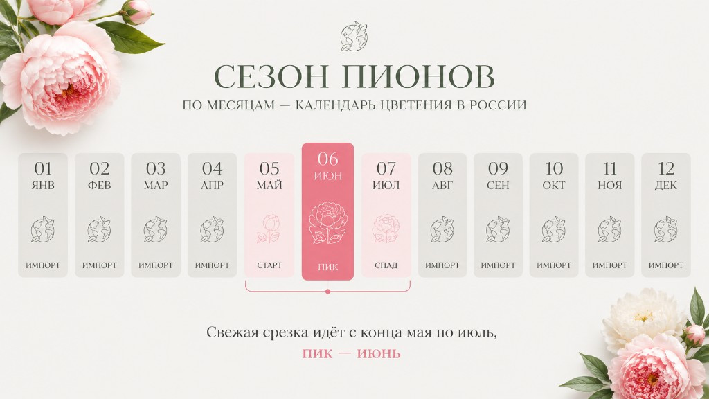 Календарь сезона пионов по месяцам: пик цветения в июне